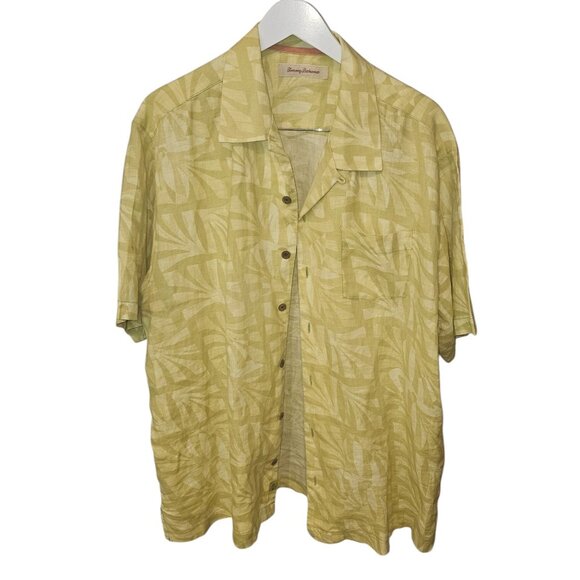 Tommy Bahama Mens XL Linen Hawaiian Shirt Green & Beige Short Sleeve Button-Up - Picture 6 of 11